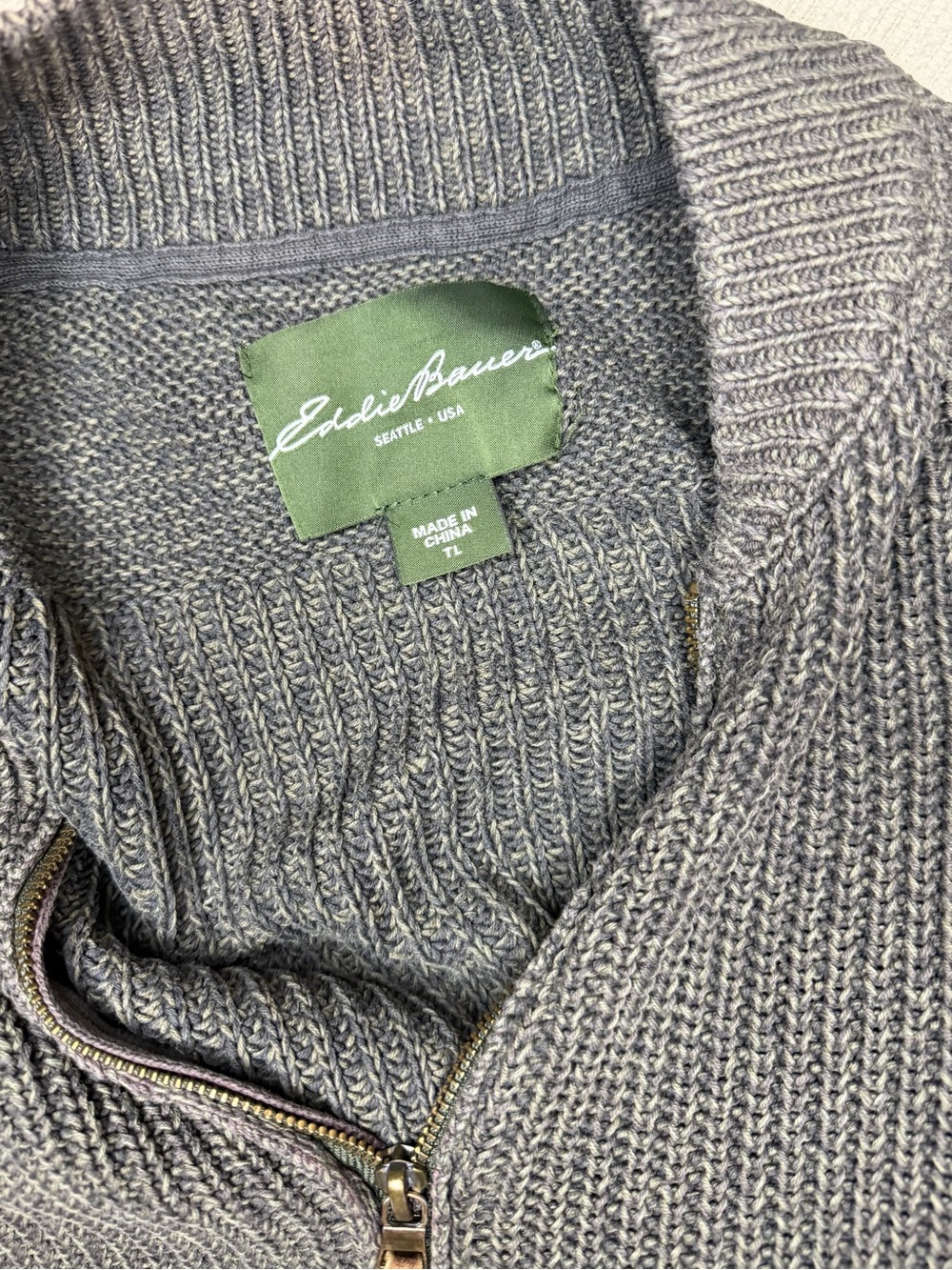 Eddie Bauer Men's Gray Zip-Up Knit Sweater